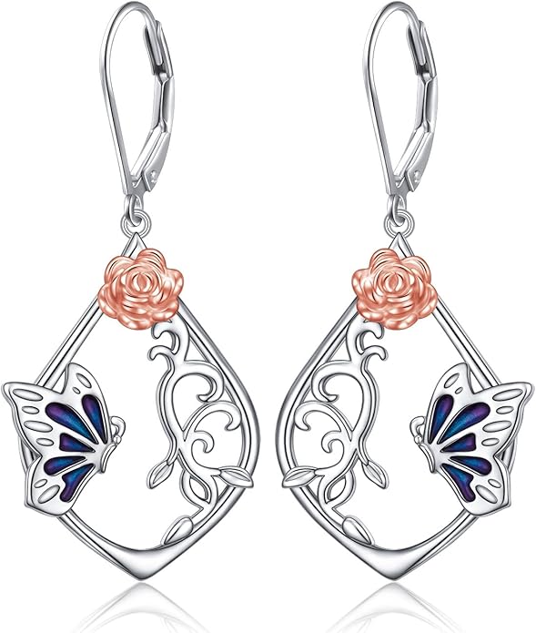 925 Sterling Silver Filigree Dangle Drop Earrings Daisy/Lotus/Rose Flower/Moonstone Leverback Teardrop Earrings for Women Infinity Celtic Knot Daisy Lotus Jewelry for Mothers Day
