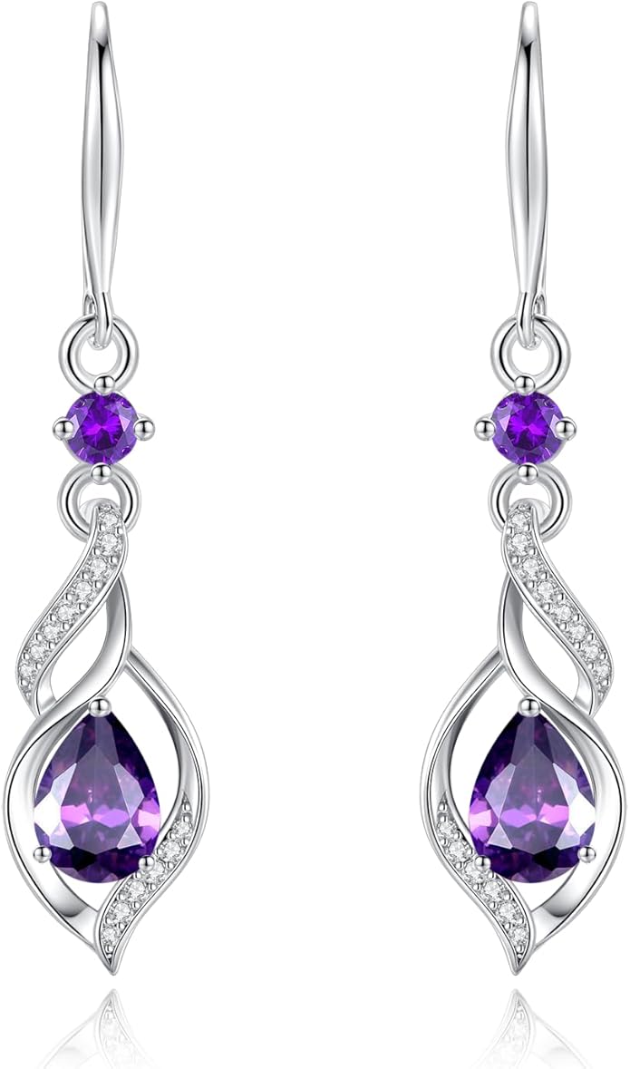 FANCIME Gift for Women Birthstone Dangle Earrings for Her Teardrop Birthstone Earrings S925 Sterling Silver infinity Love Birthday Gifts for Mom Women