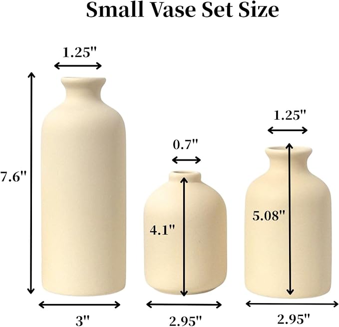 Small Ceramic Vase Set of 3, Modern Boho Farmhouse Flowers Vases | Decorative - Image 2