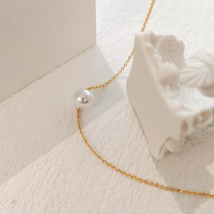Zeffy Pearl Necklace 4MM/6MM/8MM Dainty Round Imitation Pearl Choker Necklace Wedding Pearl Necklace Delicate Jewelry for Women Simple Bridesmaid Jewelry Gifts