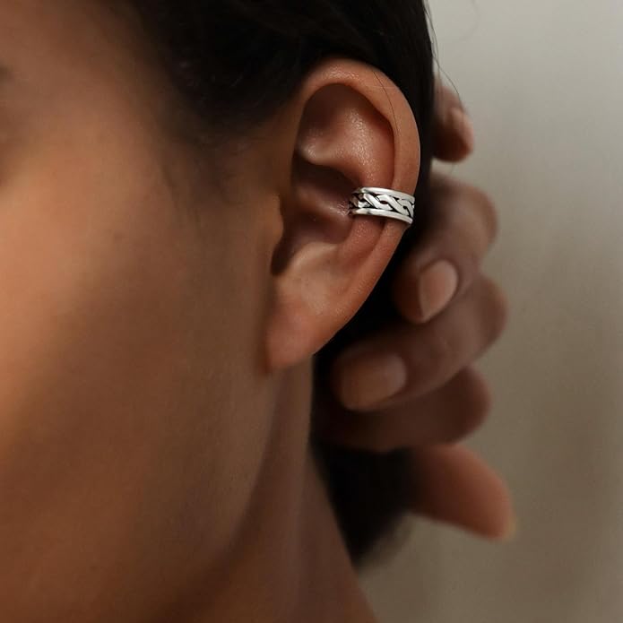 CHIC & ARTSY 925 Sterling Silver Ear Cuffs for Women, Non Piercing Clip On Cartilage Cuffs, Adjustable Fake Conch & Helix Earrings, Gold Plated & Oxidized Various Styles