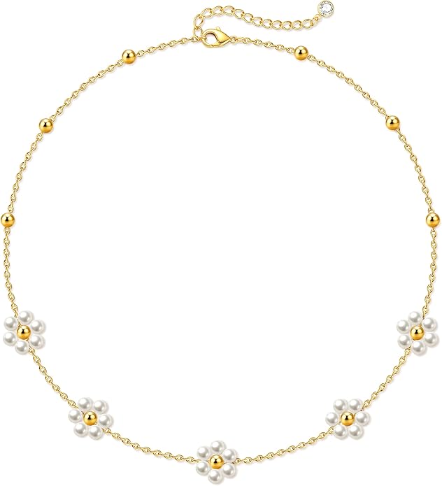 Zeffy Pearl Necklace 4MM/6MM/8MM Dainty Round Imitation Pearl Choker Necklace Wedding Pearl Necklace Delicate Jewelry for Women Simple Bridesmaid Jewelry Gifts