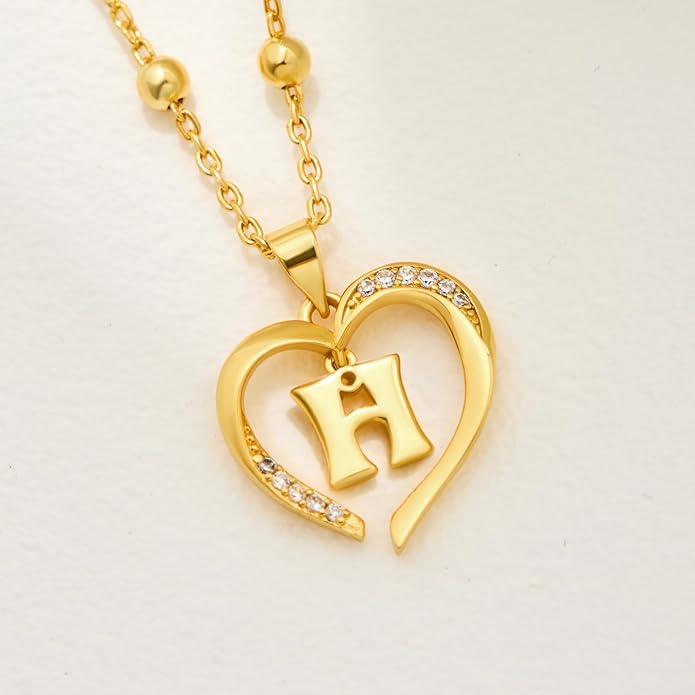 Cicy Bell Womens Heart Initial Necklace for Women 18k Gold Plated Shell Personalized Letter Pendant Necklace 17.7'' with 2'' Extender