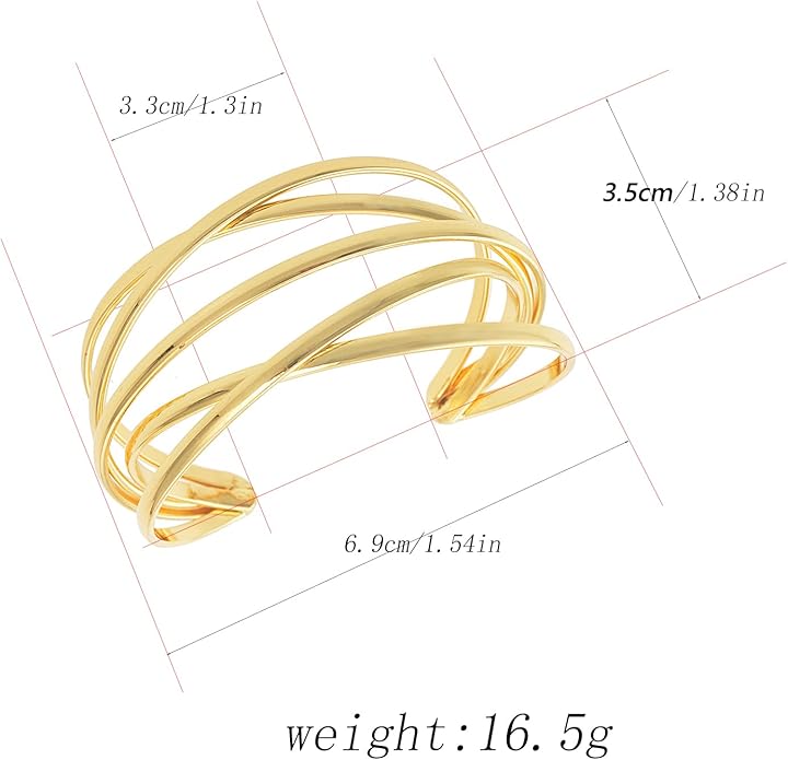 FUTIMELY Boho Chunky Cuff Bracelet for Women,Gold/Silver/Rose gold Multi-layer Cross Wire Bangle Bracelets Open Adjustable Wide Cuff Bracelet Fashion Statement Jewelry