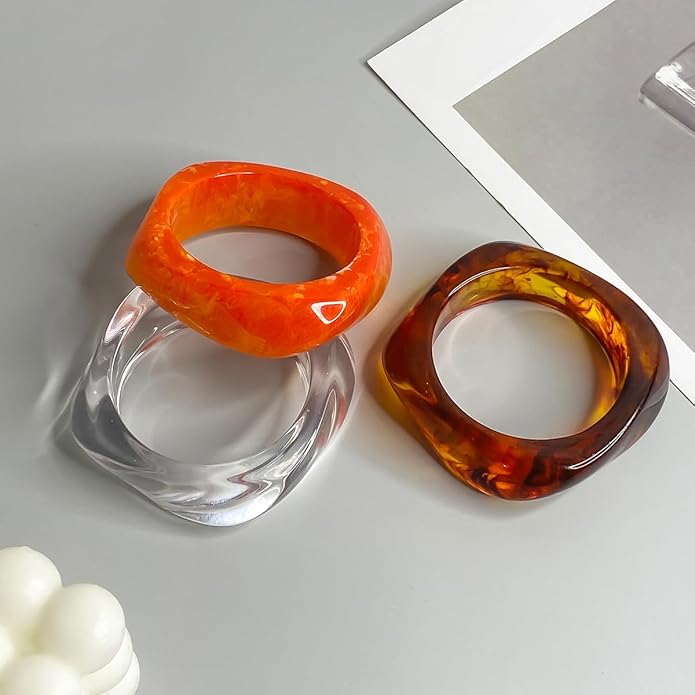 ALEXTINA 3Pcs Acrylic Resin Bangles for Women, Wide Resin Bracelets Chunky Cuff Bracelets Set Stackable Bracelets, Summer Vacation Jewelry Gift for Women