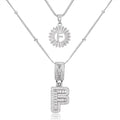 Initial Letter Necklace for Women 14k White Gold Silver Plated Dainty Necklaces Trendy Chunky Custom Layered Necklace Set Personalized Round Circle Zirconia A-Z Letter Chain Pendant Jewelry Gift