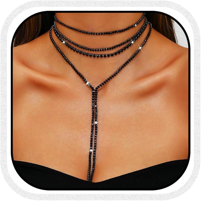 Unicra Black Rhinestone Necklace Diamond Choker Necklaces Formal Bridal Prom Fashion Costume Jewelry Necklace for Women