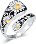 LOANGO Spoon Ring for Women 925 Sterling Silver Spoon Rings Adjustable Oxidized Vintage Thumb Rings Sunflower Hummingbird Butterfly Bee Cardinal Jewelry Gifts for Women Men
