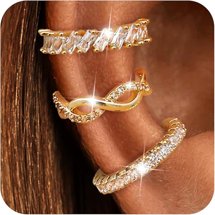 Dochais Ear Cuffs Non-Piercing Earrings for Women Cute Small Clip-On Cartilage Earring 14k Gold Plated Dainty Fake Piercings Earings