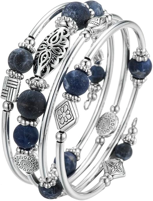 BULINLIN Layered Wrap Bangle Turquoise Bracelet - Bead Bracelet with Natural Agate Stone, Gifts For Women