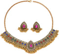 Indian Wedding Bridal Traditional Bohemian Jewellery Set for Women Girls Antique Oxidized Ethnic Party Prom Wear Statement Necklace Earring Tassel Bollywood Choker Punk Crystal Fashion Gift for Bride