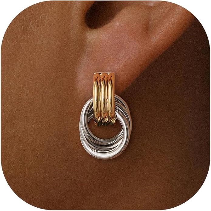 Stocking Stuffers for Women Chunky Gold Knot Dangle Drop Earrings Trendy Statement Earrings Hypoallergenic Lightweight Gold Jewelry Women Christmas Gifts