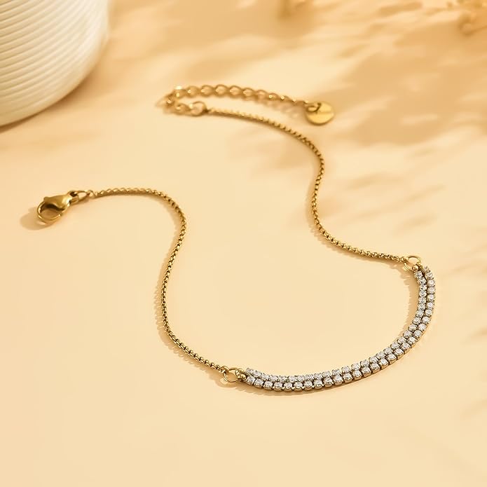 Anklets for Women Dainty CZ Ankle Bracelet 18K Gold Plated Waterproof Boho Dot Star Moon Daisy Ocean Beaded Anklet Trendy Foot Jewelry