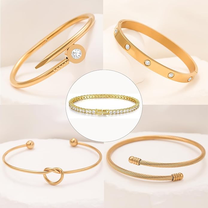 18 K Gold Plated Love Bangle Bracelet Stack Cuff Jewelry for Women Jewelry Set for Women Gift with Box