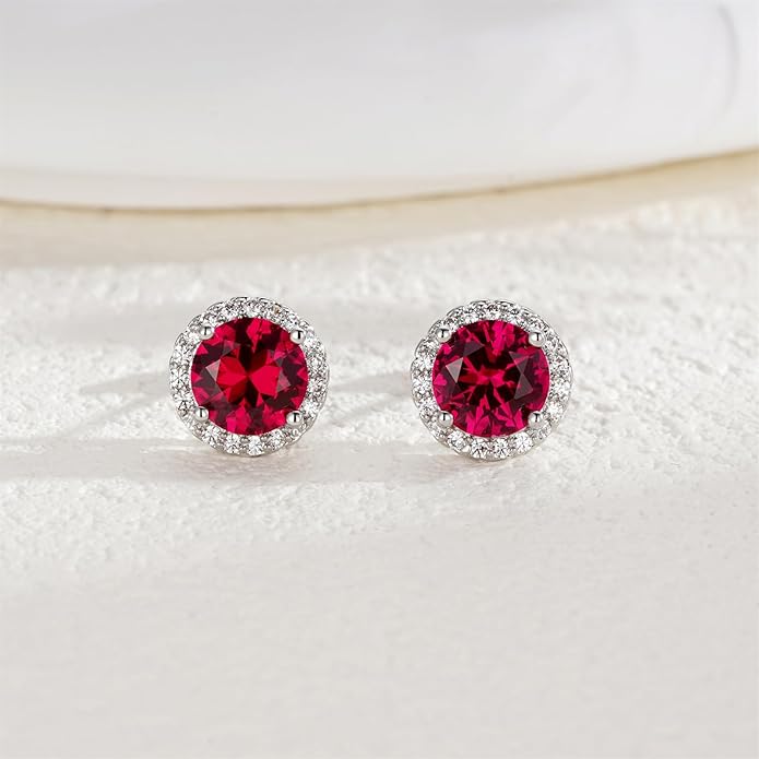 YOMELA Cubic Zirconia Earrings Studs, Halo CZ Birthstone Simulated Diamond Stud Earrings for Women