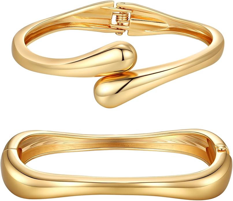 Chunky Gold Bangle Bracelets for Women Trendy 14K Gold Plated Cuff Bracelets Stack, Dainty Bracelet Sets Fashion Jewelry Gift