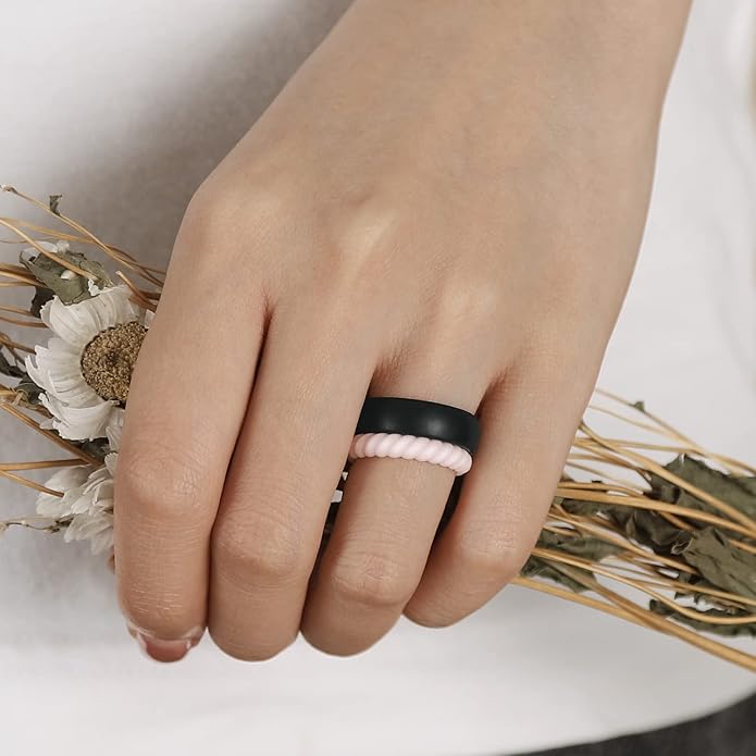 Egnaro Women's Bridal Rings Sets, Inner Arc Ergonomic Breathable Design Silicone Rubber Wedding Bands