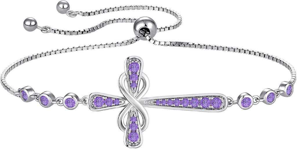 YL Cross Bracelet 925 Sterling Silver Infinity Sideways Link Bracelet Birthstone Jewelry for Women