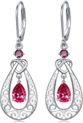 Teardrop Birthstone Dangle Drop Earrings Sterling Silver Infinity Filigree Leverback Earrings, Infinity Love Birthday Anniversary Valentines Day Gifts for Her Women Mom Wife