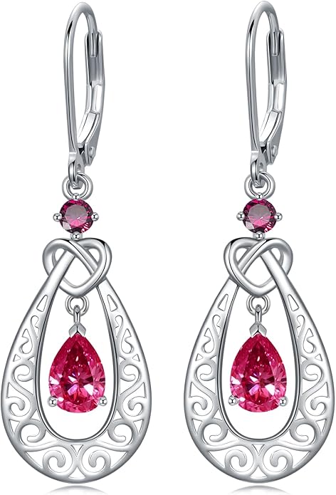 Teardrop Birthstone Dangle Drop Earrings Sterling Silver Infinity Filigree Leverback Earrings, Infinity Love Birthday Anniversary Valentines Day Gifts for Her Women Mom Wife