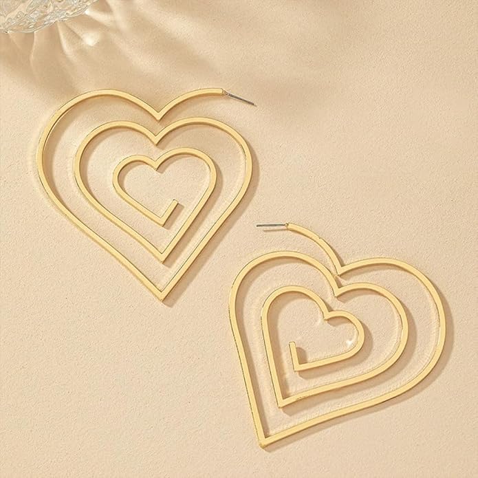 Trendy Large Gold Spiral Heart Stud Earring for Women, Statement Hollow Silver Big Love Hearts Y2k Earrings Bold Personalized Prom Party Jewelry Gifts
