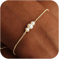 SLOONG Valentines Day Gifts for Her Gold Pearl Bracelets, 18K Real Gold Plated Dainty Stackable Snake Chain CZ Heart Pendant Bracelets, Layered Waterproof Jewelry Gift for Women Adjustable 6"+2"