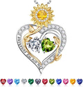 Iefil Valentines Day Gifts for Her - 925 Sterling Silver Sunflower Double Birthstone Necklace for Women, Anniversary Birthday Gifts for Wife, You Are My Sunshine Necklaces, Jewelry for Wife Mom