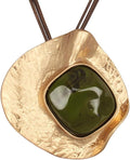 GelConnie Leather Necklace for Women Large Pendant Long Brown Necklace Circle Leather Choker Vintage Sweater Necklace Gold Chunky Boho Necklaces for Women