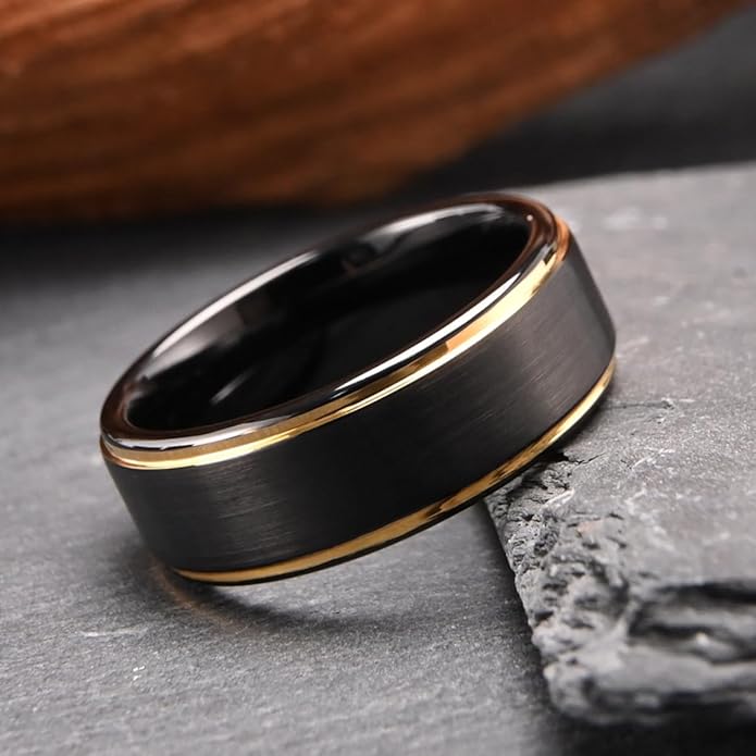Tungsten Carbide Rings for Men Women 7MM Black Golden/Silvery Blue Men's Engagement Wedding Bands Matte Brushed and High Polish
