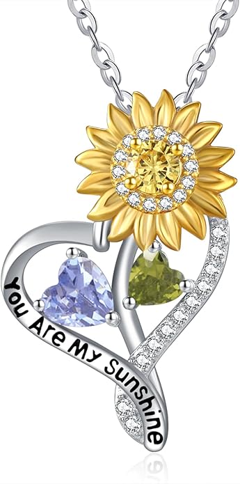 Valentine's Day Gifts for Wife 925 Sterling Silver Double Birthstone Pendant Necklaces I Love You for Always and Forever Necklace Anniversary Birthday Gifts for Wife Girlfriend Mom Her