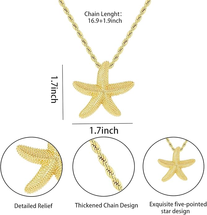 Delicate Starfish Pendant Necklace Starfish Necklace for Women Boho Beach Gold Chain Charm Trendy Summer Ocean Jewelry