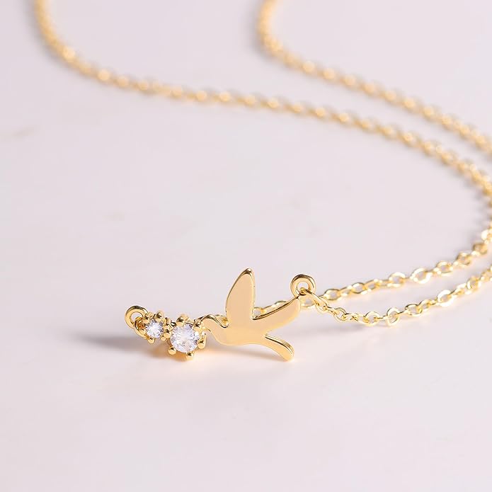14K Gold Plated Dainty Pendant Butterfly Bead Boot Bee Baseball Flower Compass Airplane Heart Hummingbird Tree Necklace Simple Jewelry Gift for Women