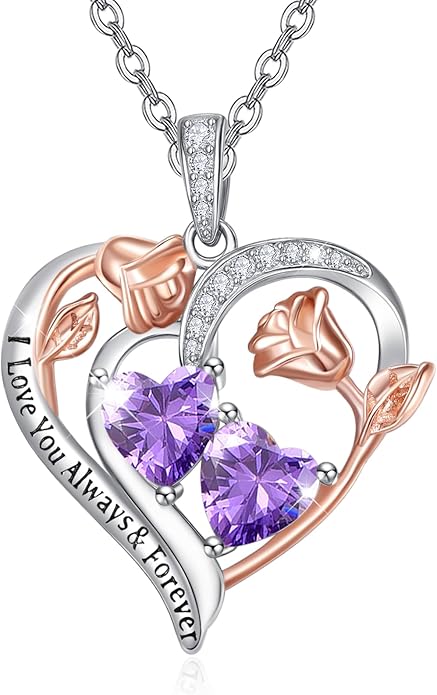 Valentine's Day Gifts for Wife 925 Sterling Silver Double Birthstone Pendant Necklaces I Love You for Always and Forever Necklace Anniversary Birthday Gifts for Wife Girlfriend Mom Her