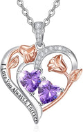 Valentine's Day Gifts for Wife 925 Sterling Silver Double Birthstone Pendant Necklaces I Love You for Always and Forever Necklace Anniversary Birthday Gifts for Wife Girlfriend Mom Her