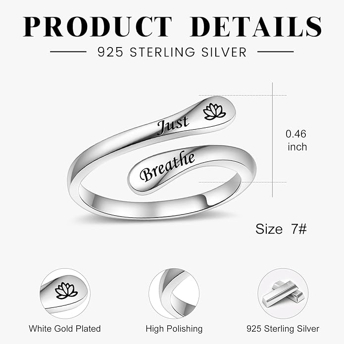 Fookduoduo 925 Sterling Silver Ring Inspirational Jewelry adjustable Wrap Open Rings for Women