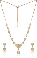 Nilu's Collection American Diamond Stone Studded | Rose Gold/Silver Plated | Anti Tarnish Jewellery Set for Women | Matching Earrings Perfect for Weddings and Special Occasions