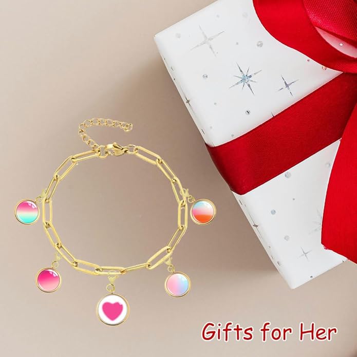 Charm Bracelet Box Set, 5 Interchangeable Charms and 1 Charm Bracelet