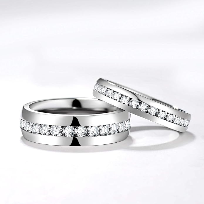 TIGRADE 2.5mm 4mm 5mm 6mm Titanium Ring Cubic Zirconia Engagement Ring Wedding Band Size 3 to 13.5