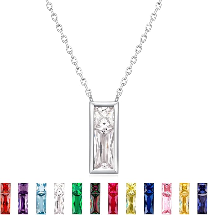 SUNFEEL Birthstone Necklace for Women, S925 Sterling Silver Necklaces with Square Cubic Zirconia Gemstone Necklace Women's Jewelry Anniversary Birthday Gifts for Women Mom Wife Her