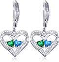 Valentines Day Gifts for Women, Heart Leverback Earrings Double Birthstone Dangle Earrings for Women, Love Jewelry for Her, Anniversary Birthday Gift for Mom Wife Girlfriend