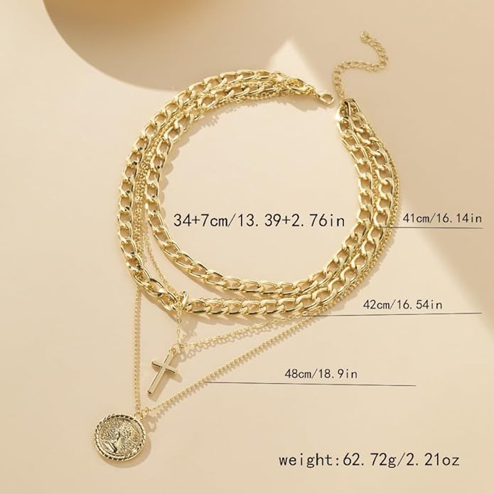 Pirate Necklace Chunky Gold Necklace for Women vintage Pirate Coin Pendant Necklace Fashion Chunky Chain Choker Necklaces Pirate Costume Women Men Jewellery