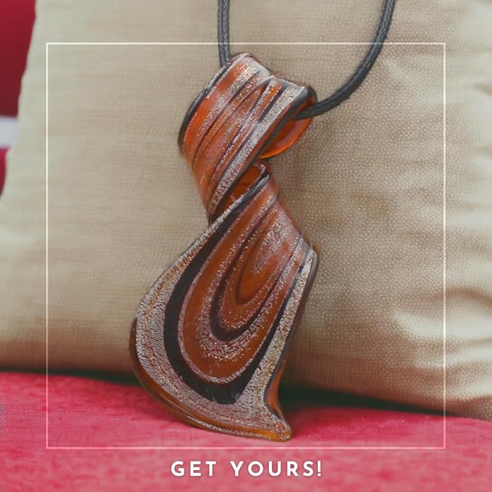 BESHEEK Murano Inspired Twist and Twirl Glass Pendant Necklace for Women Handcrafted Artisan Hypoallergenic Italian Style Jewelry