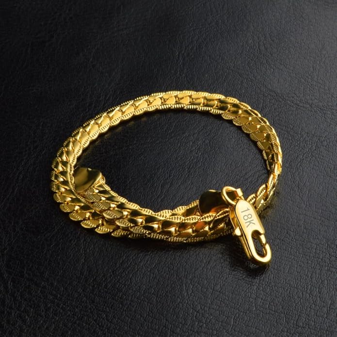 18k Gold Bracelet Mesh Flat Chain Men's and Women's Fashion Hip Hop Jewelry Gold Shining Bracelet Birthday Valentine's Day Christmas Gift