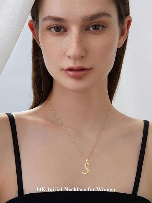 14k Gold Initial Necklace for Women, Solid Gold Moissanite Letter Pendant Necklaces Jewelry for Her Birthday Valentines Day Gifts for Mom Wife Christmas Gifts for Girlfriend Sister
