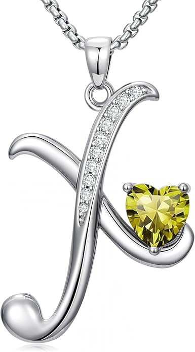 Valentines Day Gifts for Women Alphabet A to Z Initial Birthstone Pendant Necklaces for Women - 18k White Gold Plated Personalized Name Jewelry Valentine Mothers Day Birthday Gifts for Women Her Girlfriend