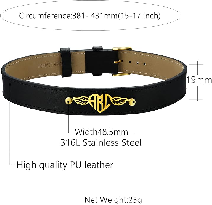 Custom4U Personalized Black Leather Choker Necklace with Picture/Name/Initials/Letters Charm,Custom Made Adjustable Choker Collar Gothic Punk Necklaces Jewelry Gifts for Women