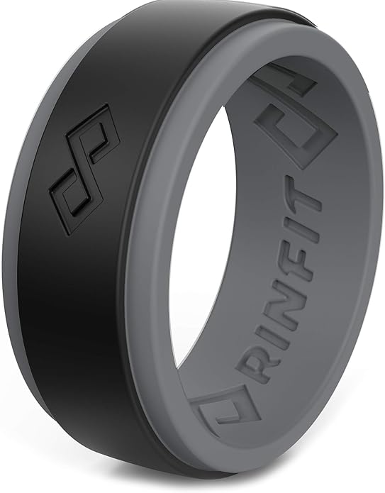 Rinfit Silicone Rings for Men 9mm Wide, 2mm Thick - Mens Rubber Wedding Bands - Infinity Ring with 2 Layers - Patented Design