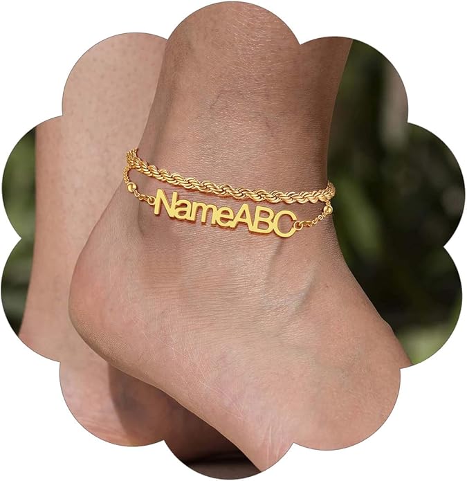 FindChic Custom Ankle Bracelets for Women, Stainless Steel Figaro/Cuban/Wheat/Rope/Herringbone Chain Anklets, Beach Foot Jewelry 8.5''-10.5'' Adjustable & Waterproof, with Gift Box