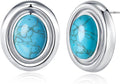 18K gold plated Medium Oval Button Chunky Statement Earrings for Women by SNGIA, (Turquoise, Carnelian, Aventurine, Amethyst, Malachite, Cat Eye, White, Cream) Bold Handmade Colored (Red, Blue, Green, White, Cream, Purple) Exaggerated Dome Retro Rounde...