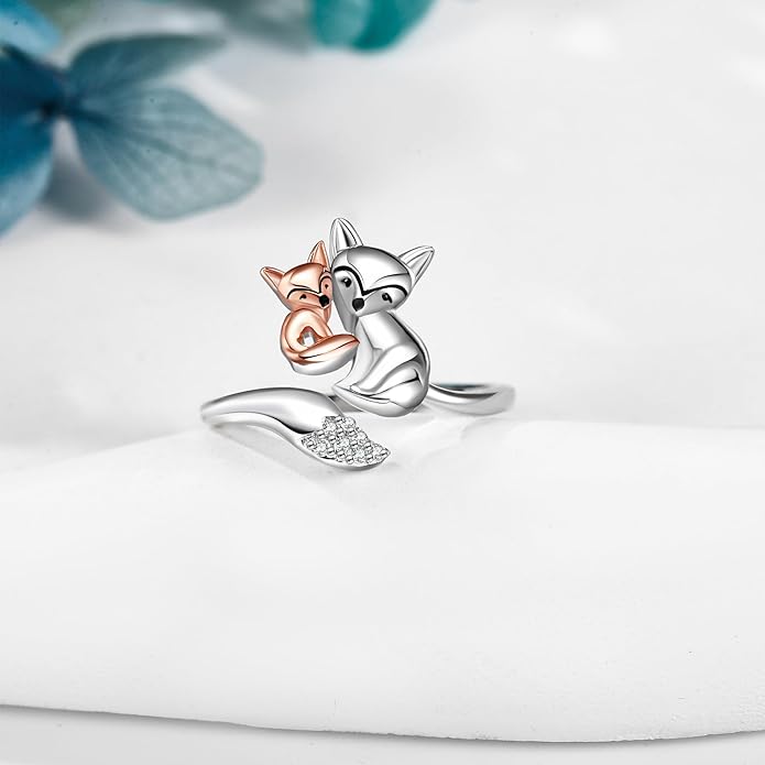 POPLYKE Frog/Wolf/Dragonfly/Hummingbird/Fox/Elephant/Panda/Red Panda/Angel Wings Rings for Women Men 925 Sterling Silver Anxiety Rings Open Rings Jewelry